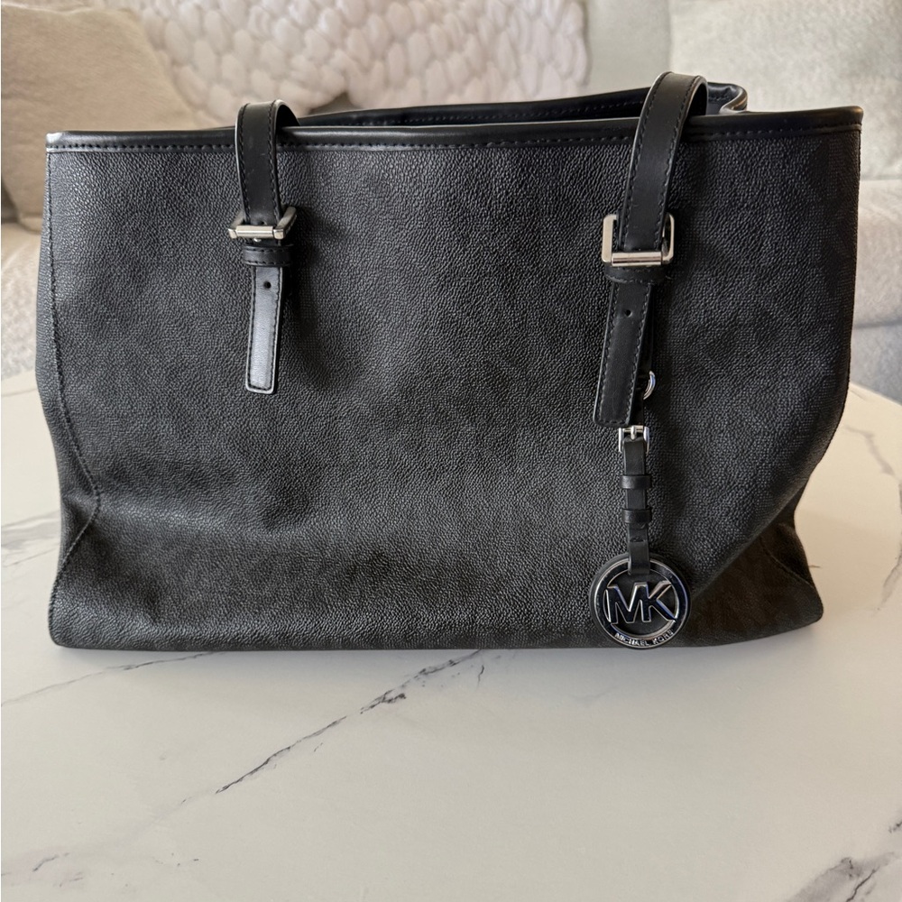 Michael Kors Black Pebbled Leather Tote with MK Charm